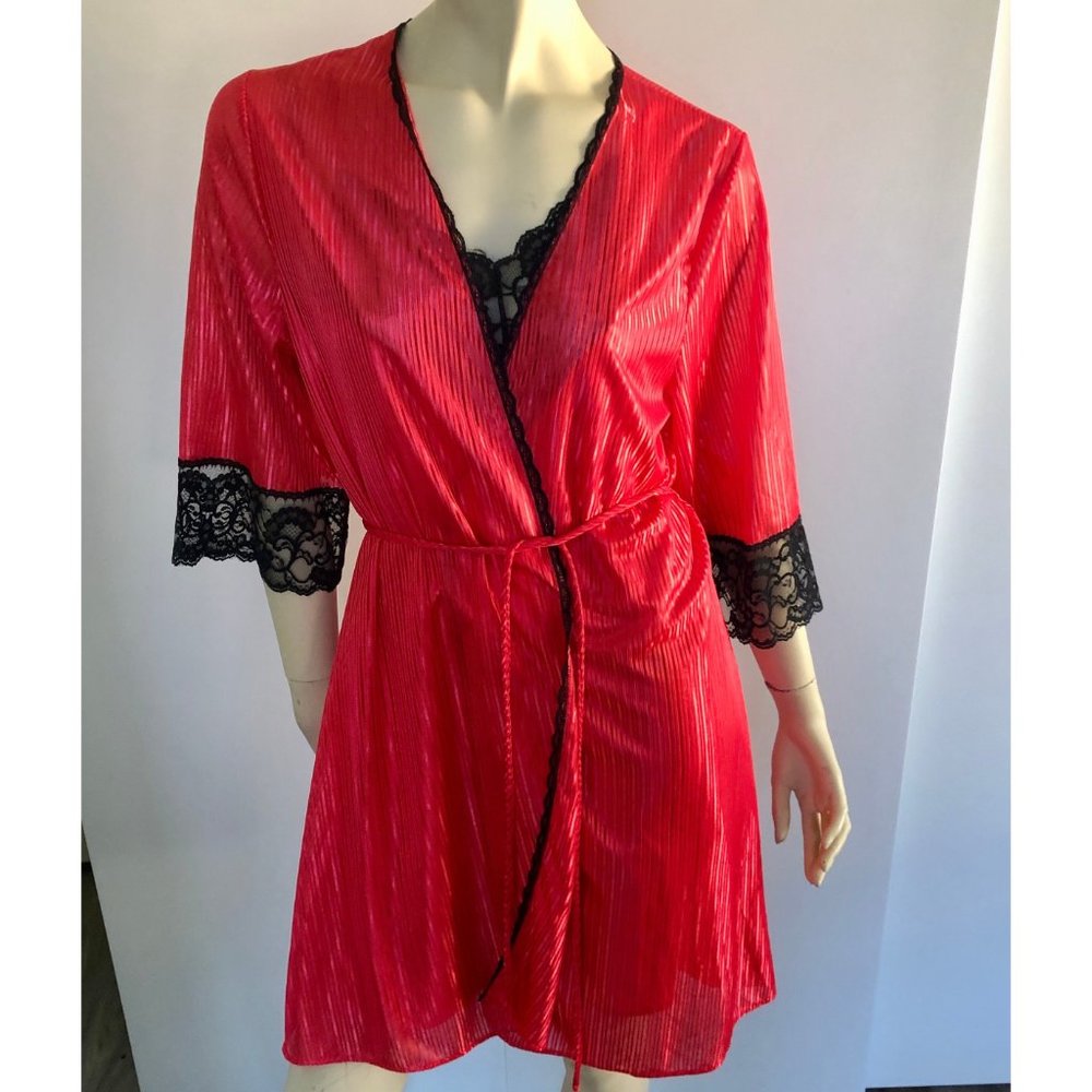 1980s Lingerie Set, Matching Robe and Slip - Picture 2 of 10